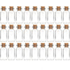 Une rangée de petits flacons en verre avec des bouchons de liège arrangés en grille.