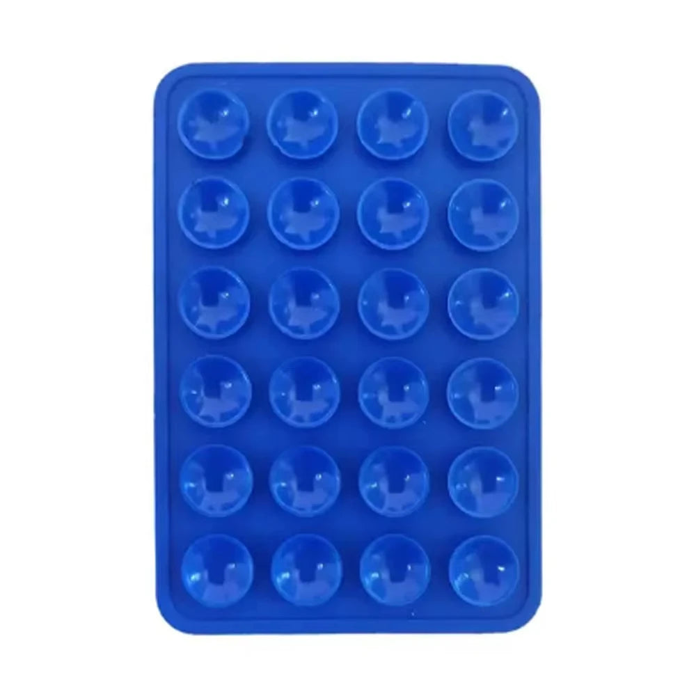 A blue silicone suction cup phone stand for hands-free viewing, featuring multiple circular cups.