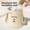 A beige foldable aluminum foot bath bucket with an insulation layer is shown next to a hand applying steam.
