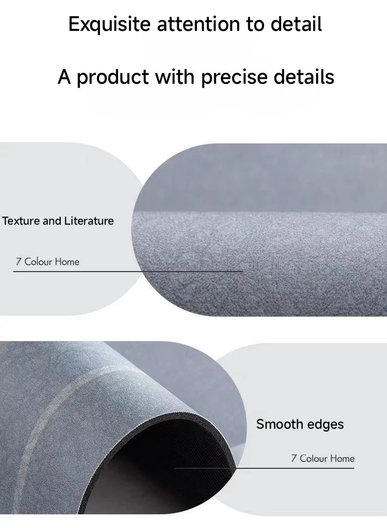 Close-up view of a grey anti-slip floor mat showing texture, smooth edges, and 7 Colour Home details.