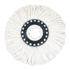 White replacement mop head with black ring and bristles for rotating spin mops