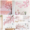 Decorative peach tree branches for wall featuring pink blossoms and colorful birds