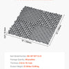 A gray interlocking drainage mat with a hexagonal pattern shown from above.