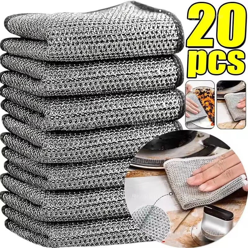 A stack of 20 pieces of thickened steel wire cleaning cloth in black and white patterns.