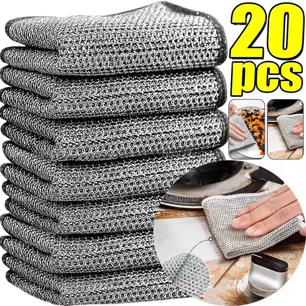 A stack of 20 pieces of thickened steel wire cleaning cloth in black and white patterns.