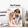 A custom photo canvas print featuring a couple in a watercolor style, displayed in a gold frame.