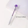 A silver crystal pen with a purple amethyst gemstone is shown against a white background.