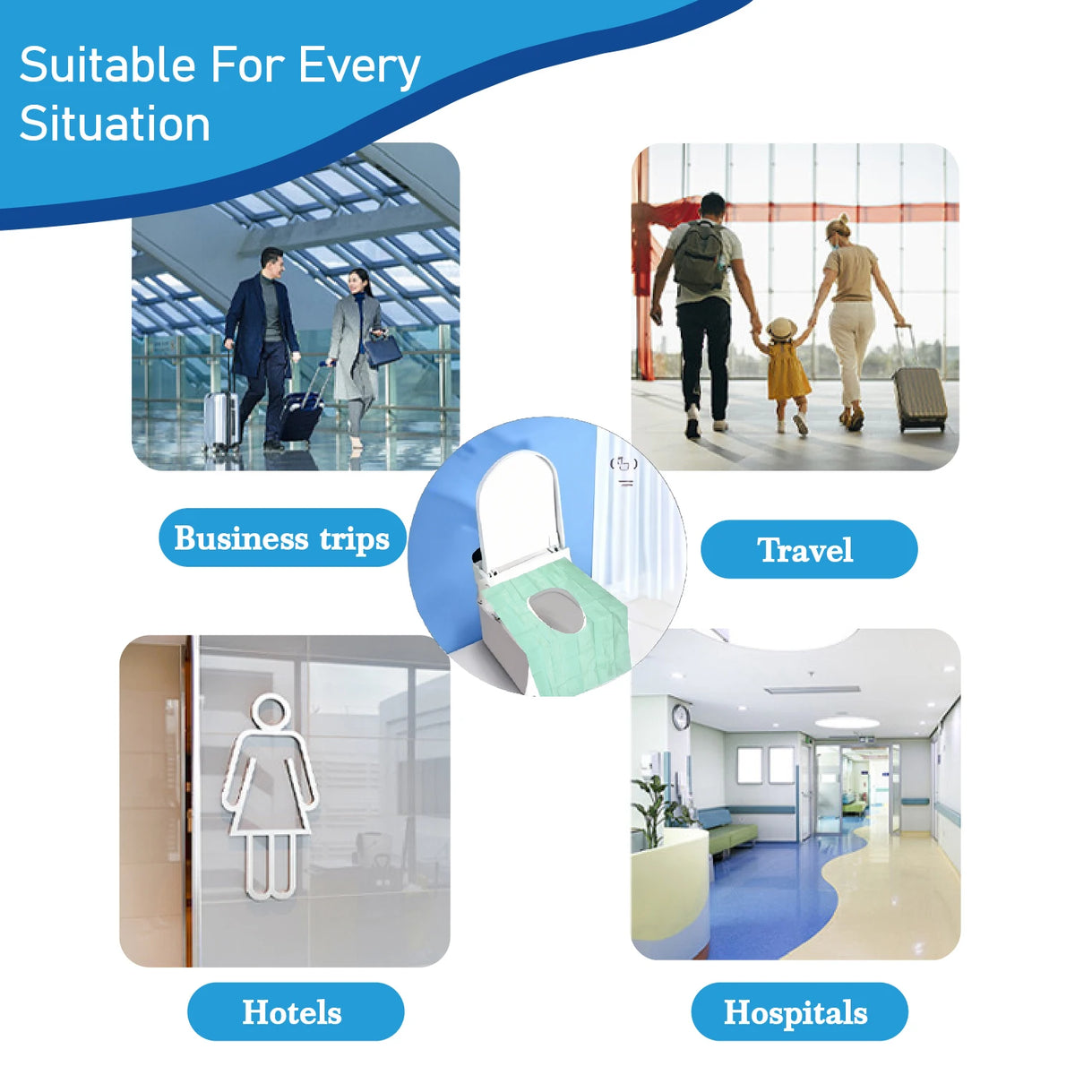Disposable waterproof toilet seat covers suitable for business trips, travel, hotels, and hospitals.