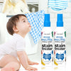 Two bottles of Miss Mouth's stain treater spray for baby stains shown next to a baby