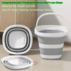 White collapsible bucket with a lid shown in various forms and sizes.