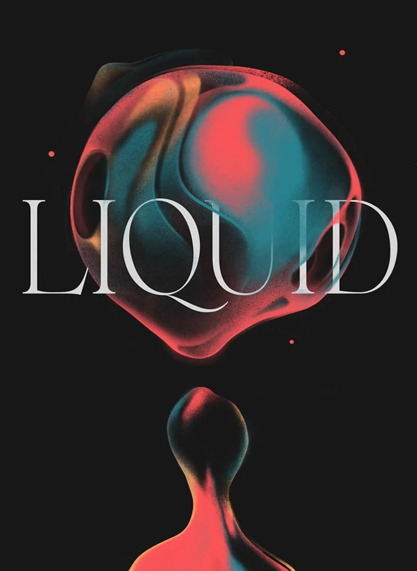 Abstract liquid art featuring swirling red and blue tones on a dark background.