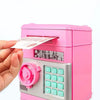 A pink automatic induction roll money system depositing banknotes into a piggy bank.