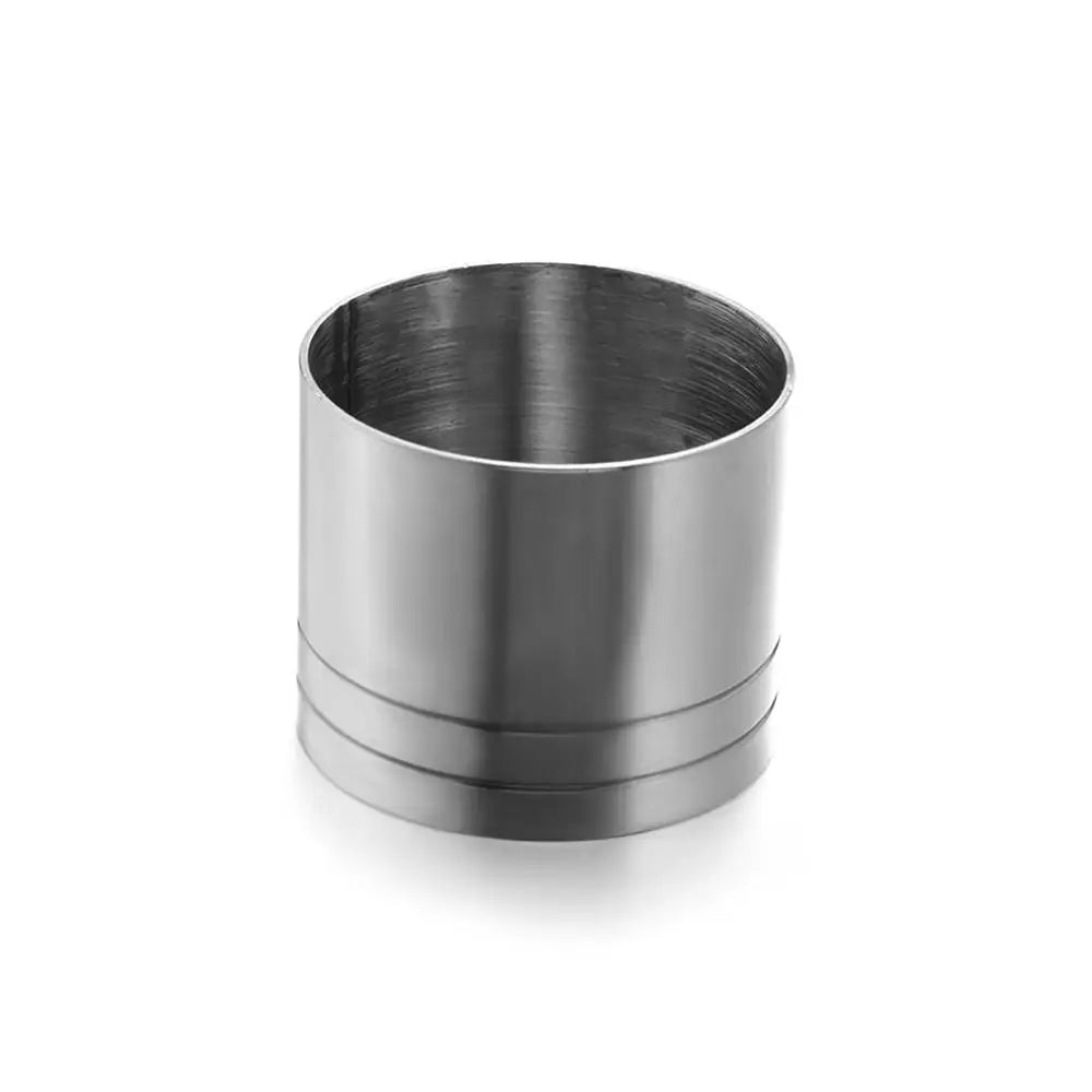 A cylindrical stainless steel bar measure with a brushed finish.