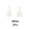 A set of two white portable plastic wig hangers.