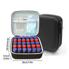 A portable peptide storage case showing an open compartment with glass tubes and a separate black carrying pouch.