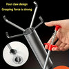 A hand holds a silver drain auger with a claw hook, demonstrating its strong grasping force for removing hair and debris.