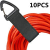 Ten black nylon cord and hose organizer straps coiled together.