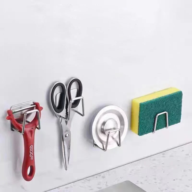 Stainless steel sponge holder rack with suction cup and green sponge