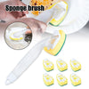 A set of yellow sponge brushes and a white handle for dish wand cleaning.