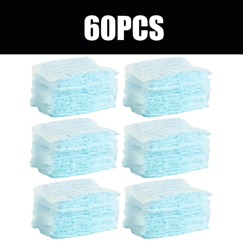 A pack of 60 pieces of light blue disposable microfiber duster refills.