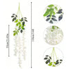 Artificial wisteria garland featuring green leaves and white flowers shown in a vertical display.