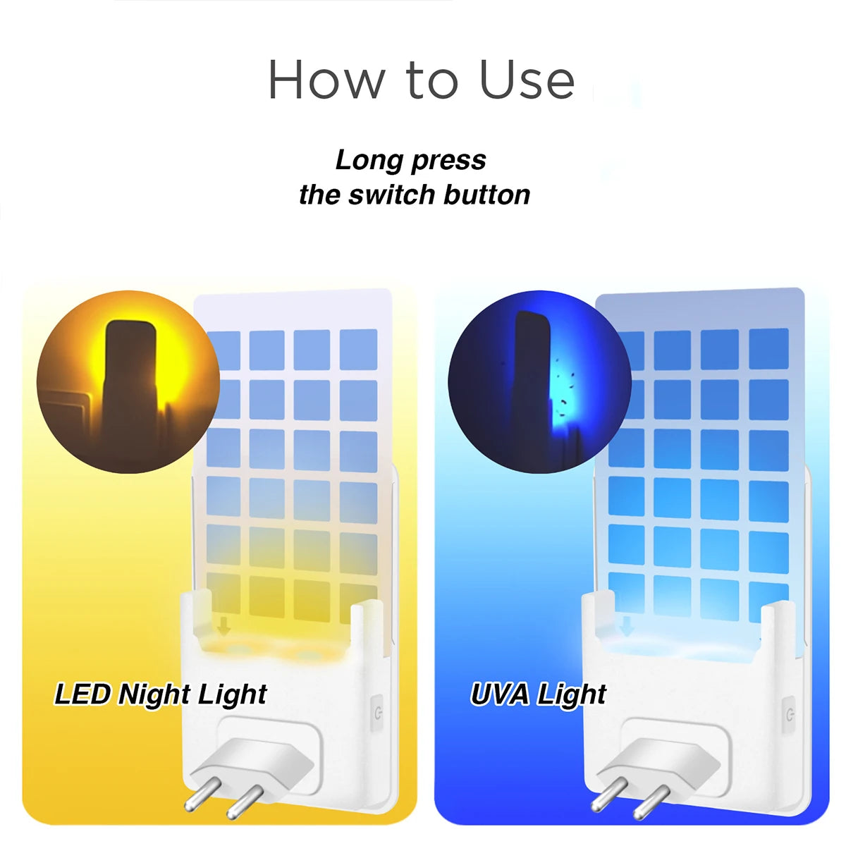 Demonstration showing how to use the adhesive mosquito killer lamp with night light and UVA light features