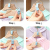 Four steps demonstrating how to use space-saving hanger connector hooks for closet organization.