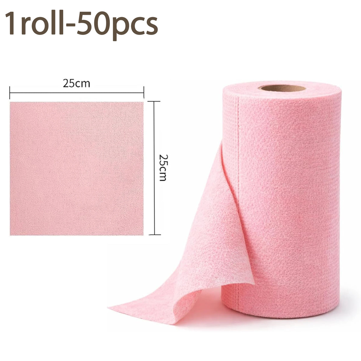 A roll of pink reusable microfiber cleaning cloths, showing the texture and size.