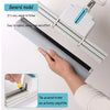 A hand is replacing a sponge mop head with universal screws on a white and gray mop system.