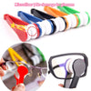 A set of microfiber cleaning cloths in various colors is shown alongside an example of the kit used for cleaning eyeglasses.