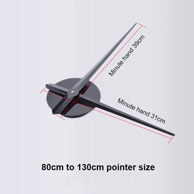Schwarze abstrakte Wanduhr mit Minuten- und Stundenzeiger, mit einer Zeigergröße von 80 bis 130 cm.