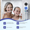 A woman and a girl are shown using an automatic rotating toothbrush dryer with USB rechargeable batteries.