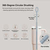A pink dual silicone straw cleaning brush with fine bristles shown next to various cleaning features.