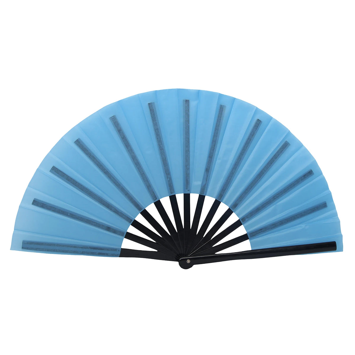 Ventilateur de bâton de bambou traditionnel bleu clair avec côtes noires