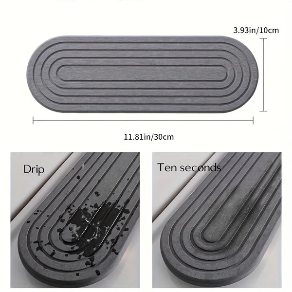 A gray natural absorbent stone tray with concentric grooves shown in a close-up view.