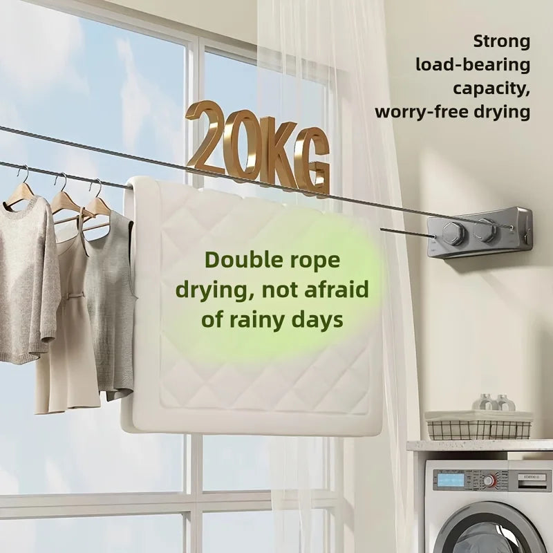 Stainless steel drying rope hanging clothes in a window with a double rope drying feature