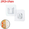 Two pairs of heavy duty double-sided adhesive wall hooks shown with an inset demonstrating installation.