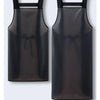 A black waterproof transparent kitchen apron hanging on a hanger.