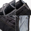 Close-up view of a black foldable cosmetic organizer pouch showing the zipper and interior lining.