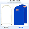 Before and after comparison of a double-sided arch cover stretchy backdrop for events