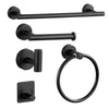 Black heavy duty stainless steel towel rack with a bar and a ring hook.