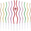 Ein Set von 48 dekorativen Spiralkerzen zum Geburtstag in verschiedenen Farben, darunter rosa, rot und grün.