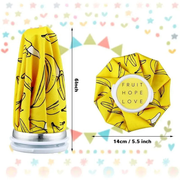 Yellow reusable ice and hot water therapy pack with a measurement guide.