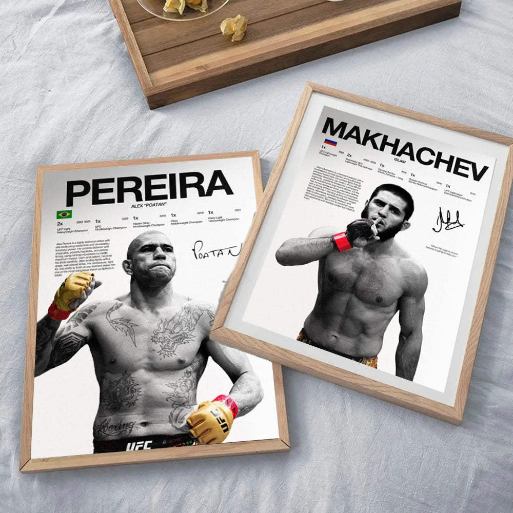 Framed canvas art print featuring a muscular fighter with a beard and boxing gloves against a white background