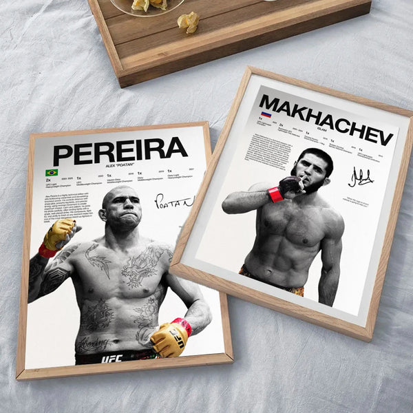 Framed canvas art print featuring a muscular fighter with a beard and boxing gloves against a white background