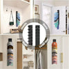 A sleek wall mounted hat organizer displaying various colored hats in a vertical arrangement.