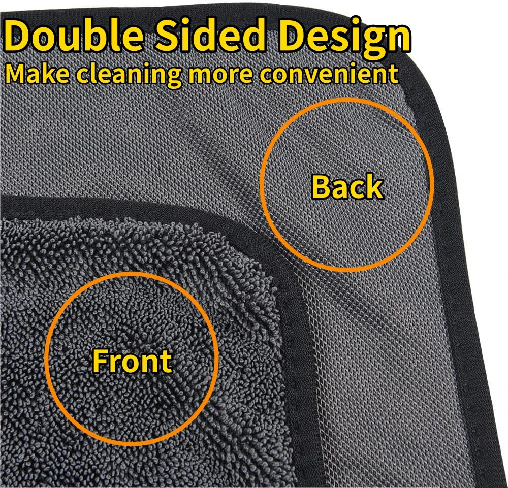 Close-up view of a double-sided microfiber drying towel showing the front and back textures.