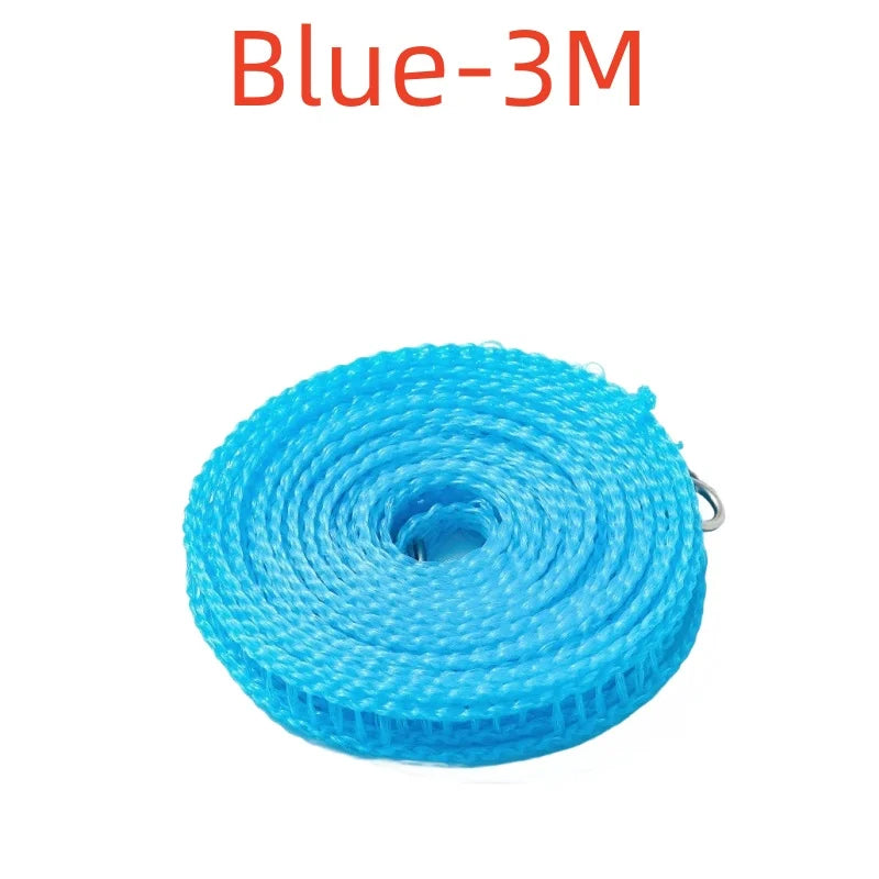 A spool of blue 3M fishing line or cord used for outdoor clotheslines.