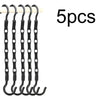 Five black plastic clothes hangers with curved hooks for closet organization