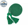 Green graduation honor cord with tassel ends coiled into a decorative spiral